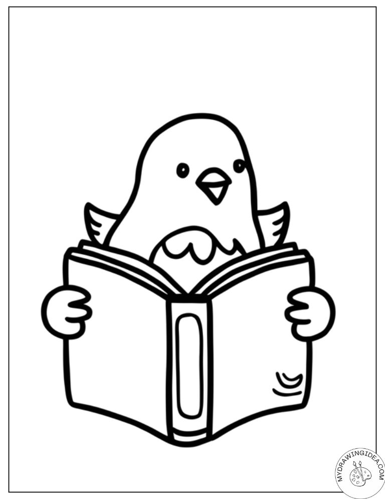 Educational Bird with Favorite Book - Free Birds Coloring Pages