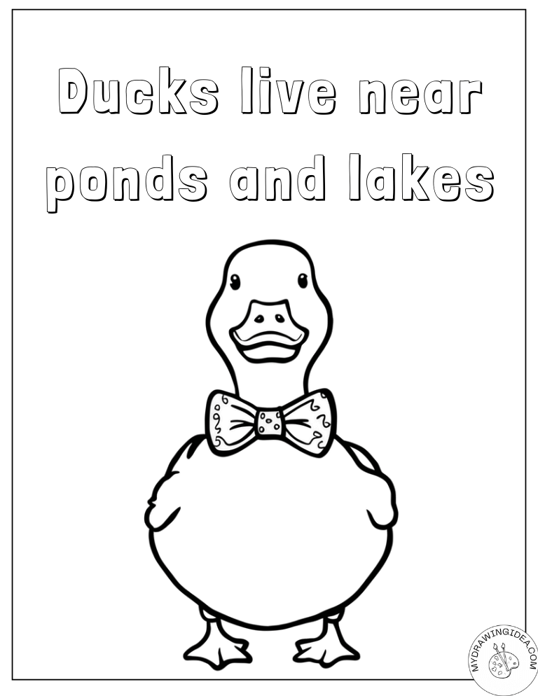 Charming Bow-Wearing Duck - Printable Cute Duck Coloring Pages