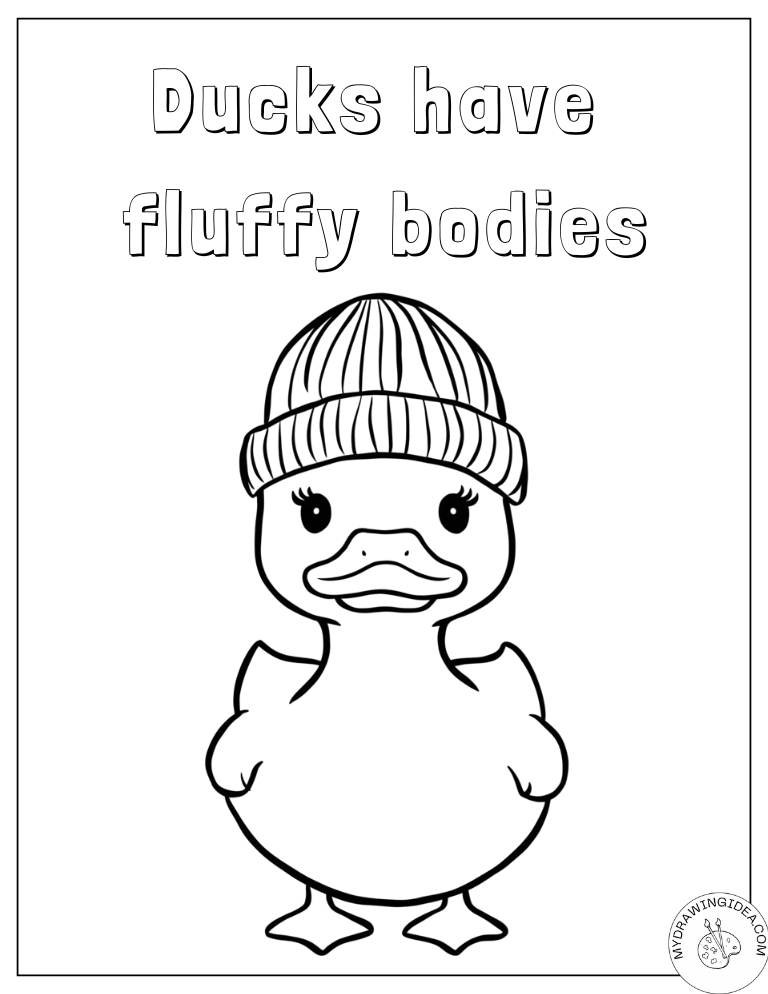 Cozy Duck in Winter Beanie Printable Coloring Pages Ducks