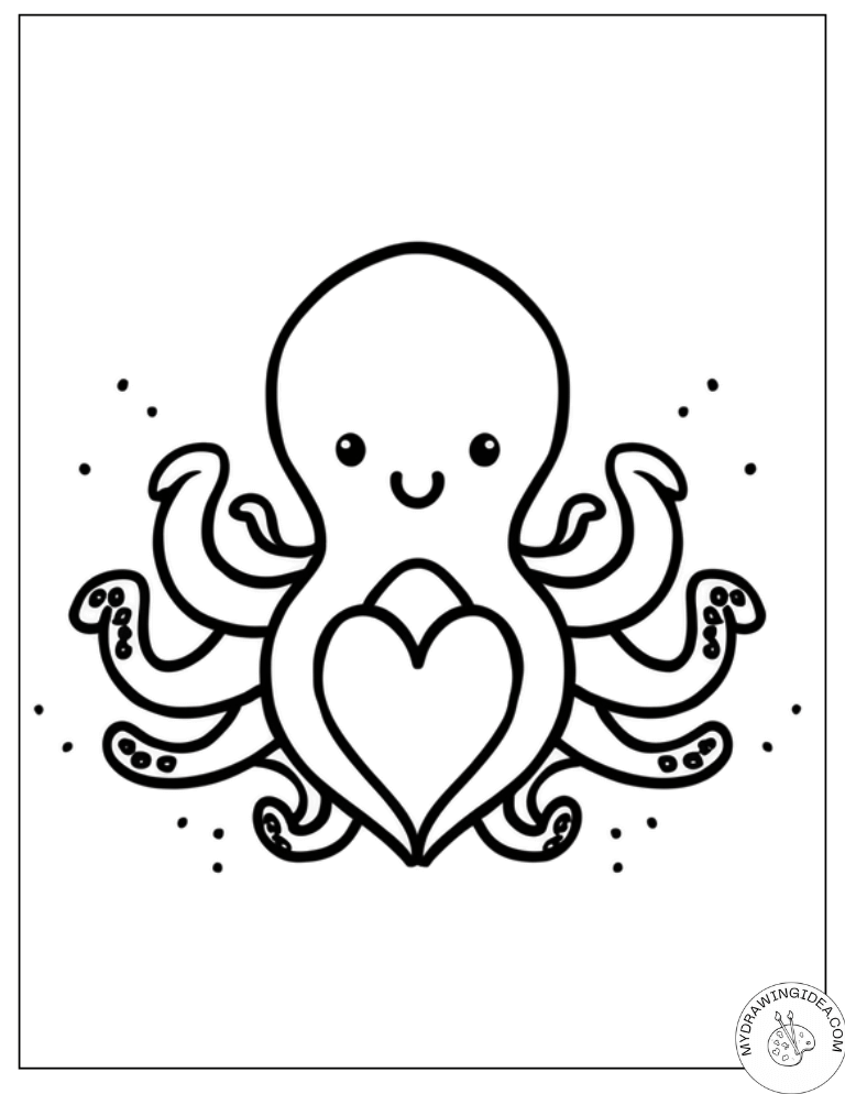 Heartful Octopus – Sweet Octopus Images to Color