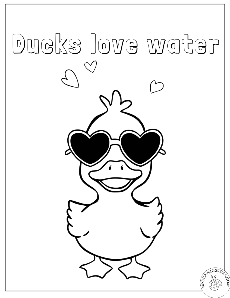 Hip Duck with Cute Sunglasses - Duck Printable Coloring Pages