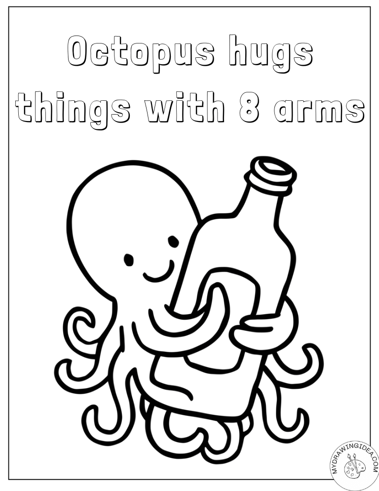 Loving Eight-Armed Hug Free Octopus Coloring Page Download