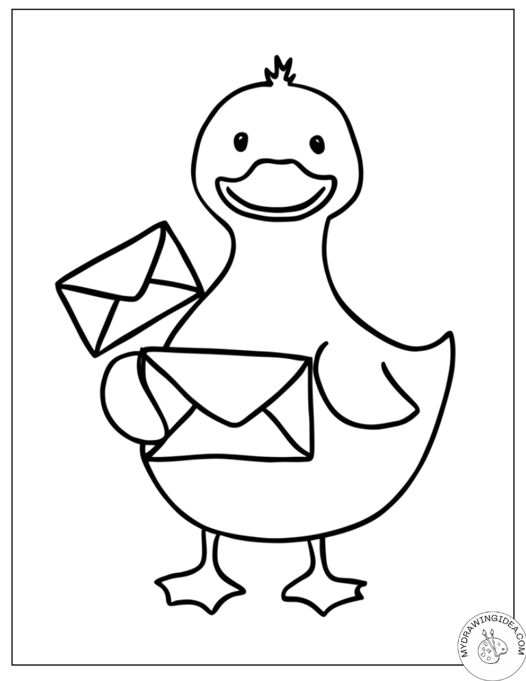 Special Delivery Duck with Envelopes - Free Coloring Pages Ducks