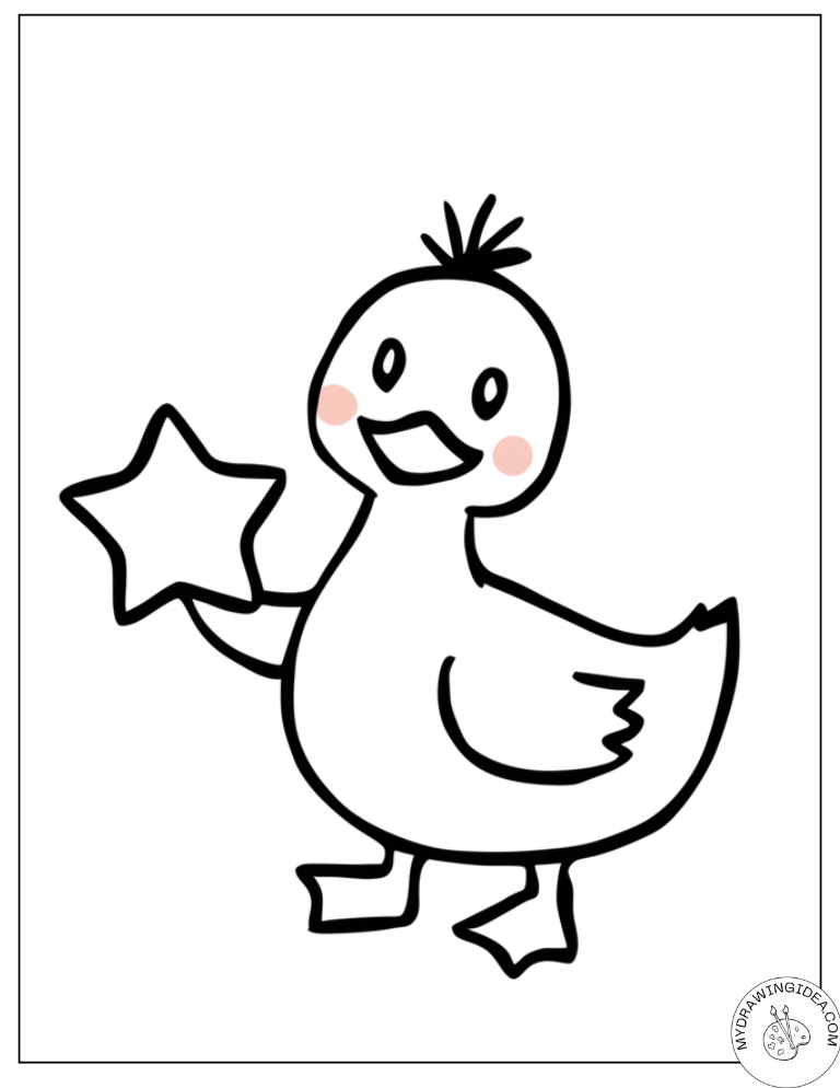 Star-Holding Happy Duck – Cute Duck Coloring Sheet for Kids